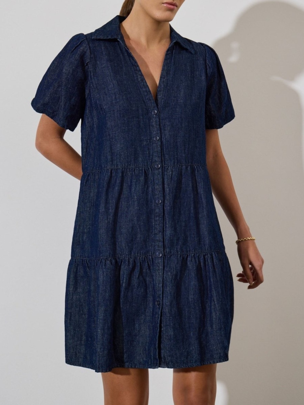 Brochu Walker Havana Mini Dress Indigo Blue Size Medium Linen Cotton Boho $388